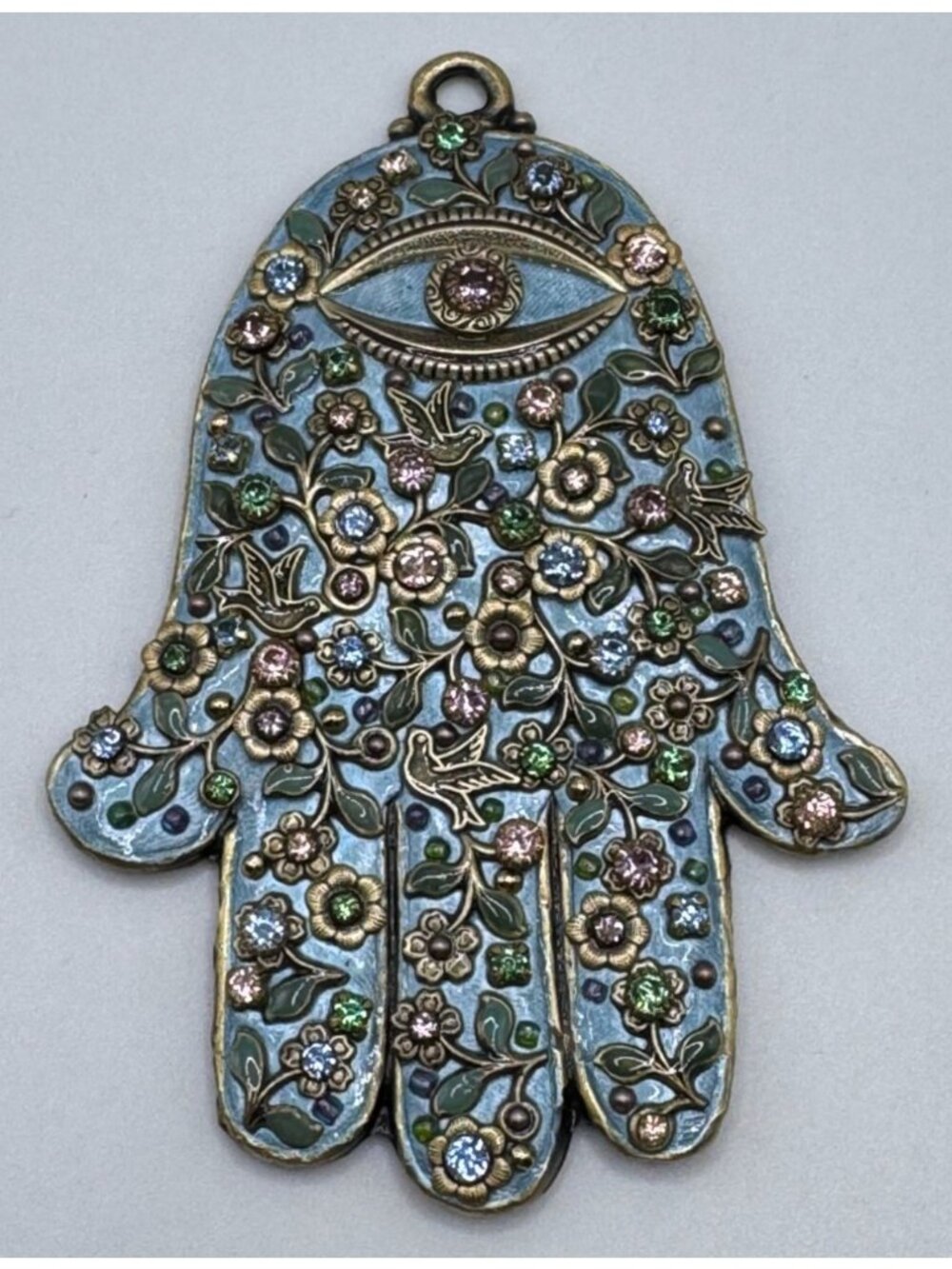 Michal Golan Wall Hamsa Floral Evil Eye Design 24K Plated Semi-Precious Stones